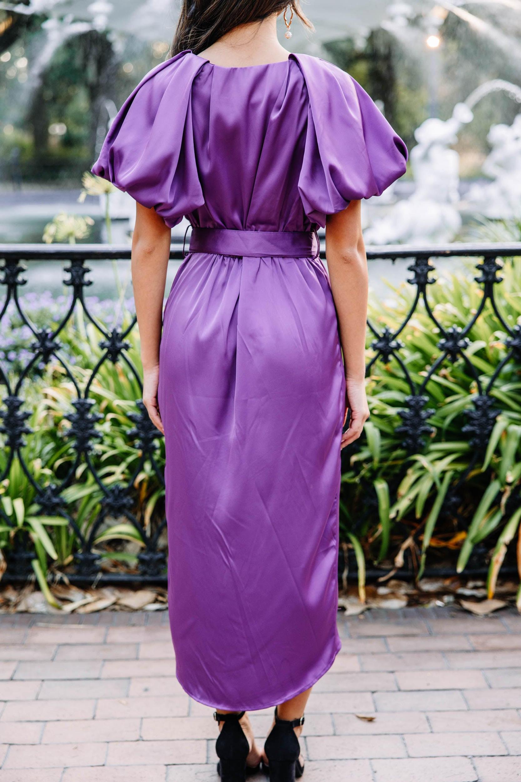 Get What You Want Purple Satin Midi Dress Female Product Image