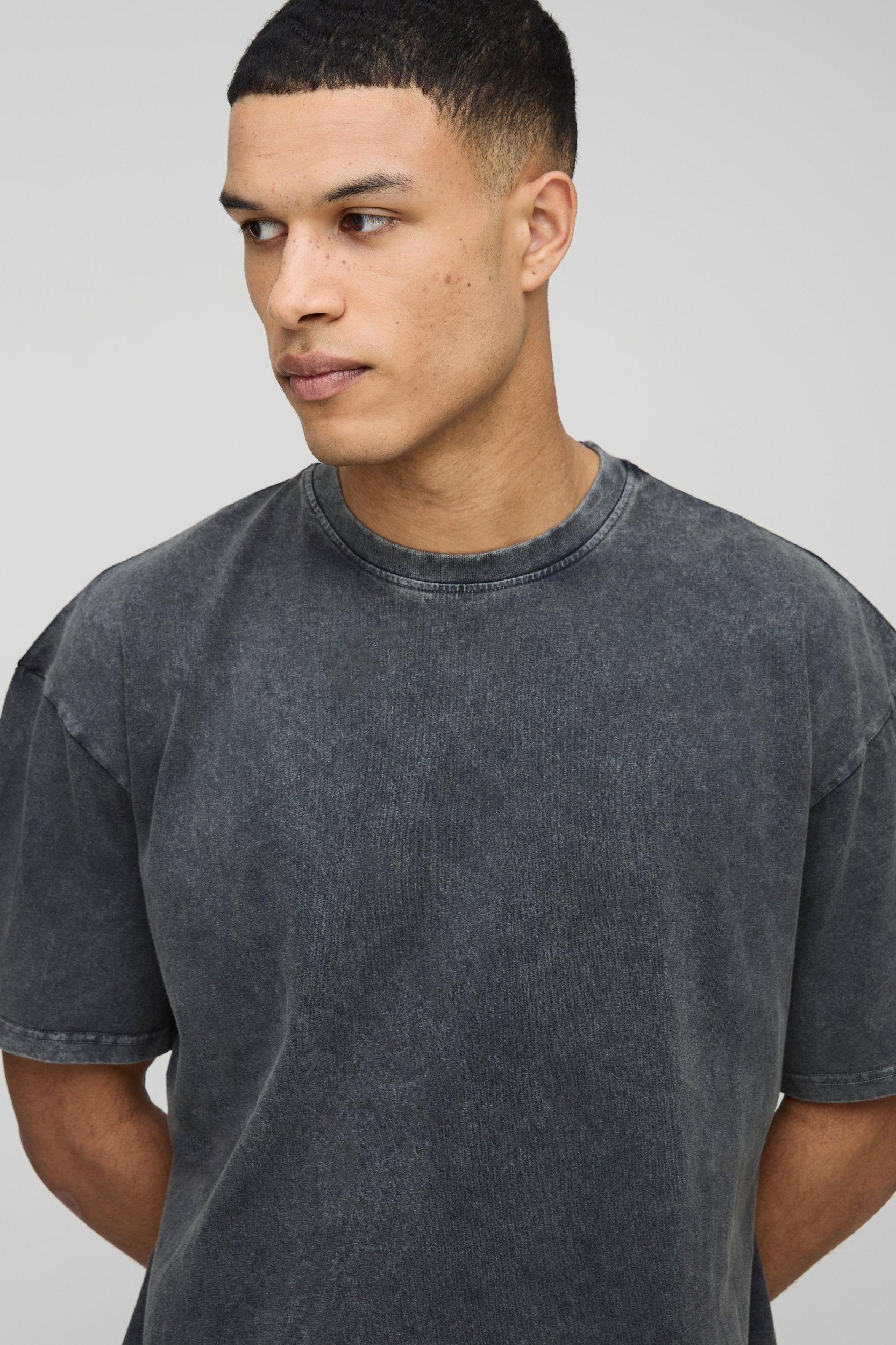 Tall Oversized Acid Wash T-Shirt & Short Set | boohooMAN USA Product Image