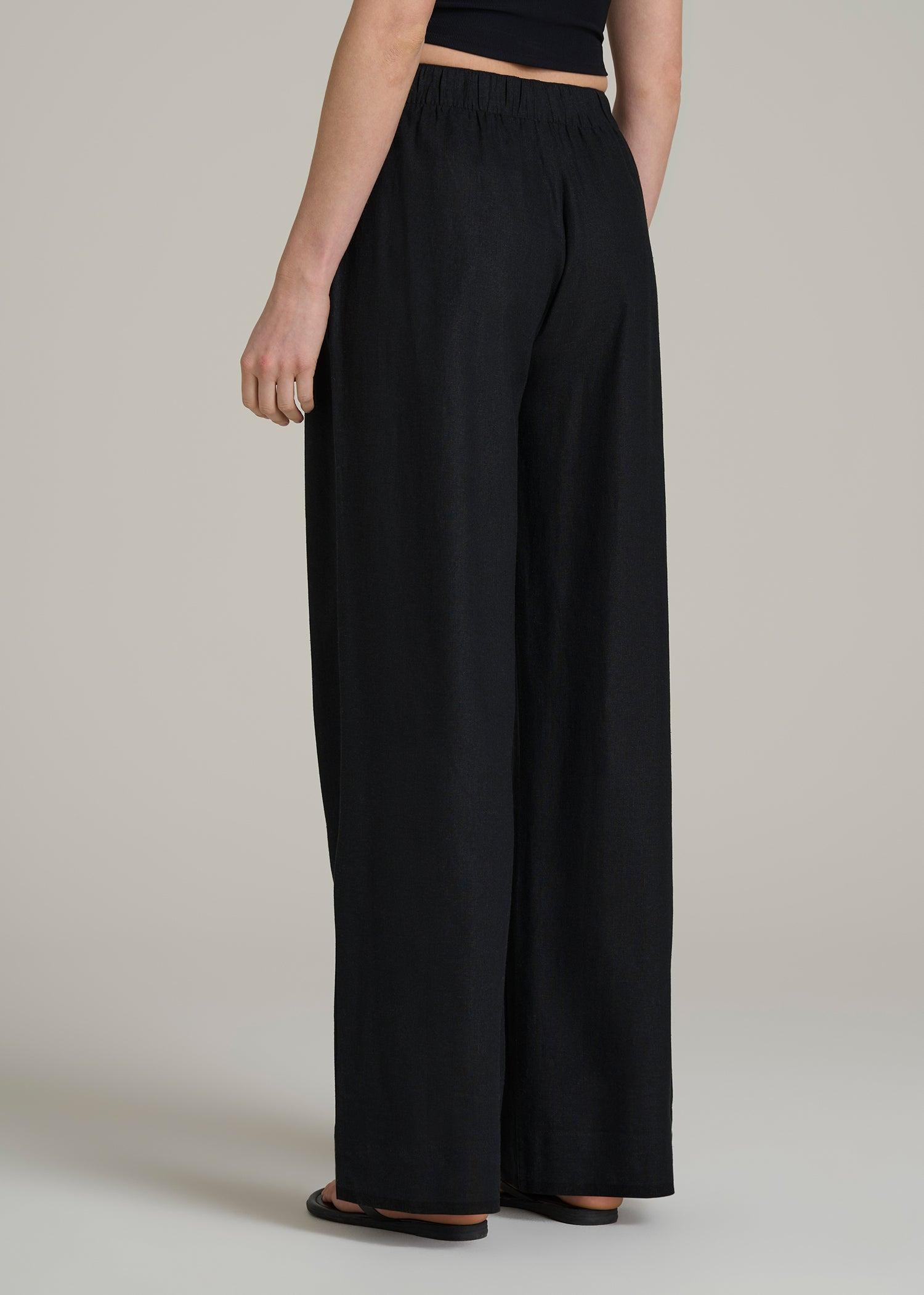 Pull On Wide Leg Linen Pants for Tall Women in Black Female Product Image