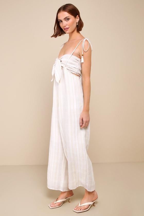 Confident Pick Ivory Striped Tie-Front Two-Piece Jumpsuit Product Image
