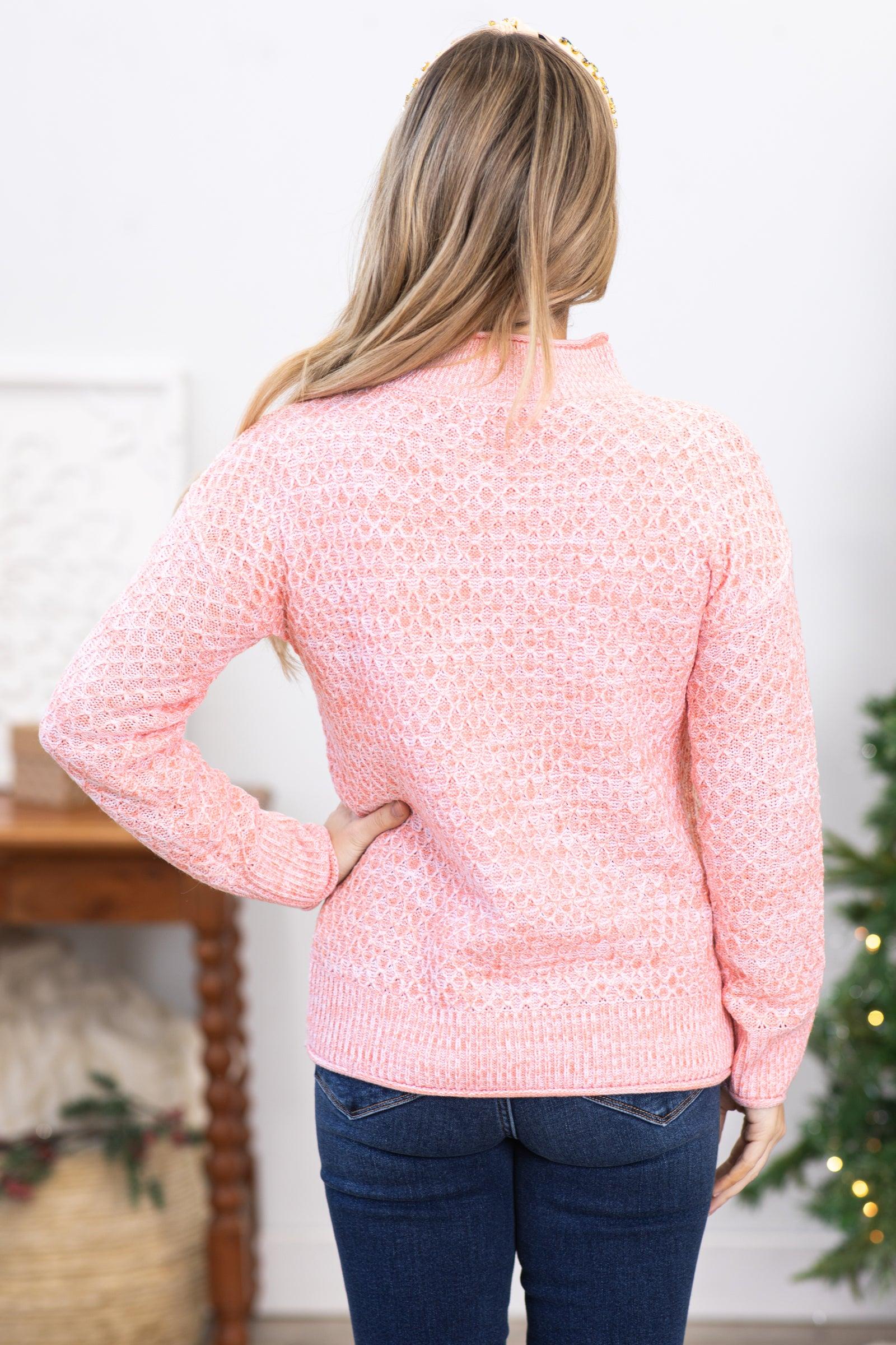 Coral Two Tone Mock Neck Sweater Product Image