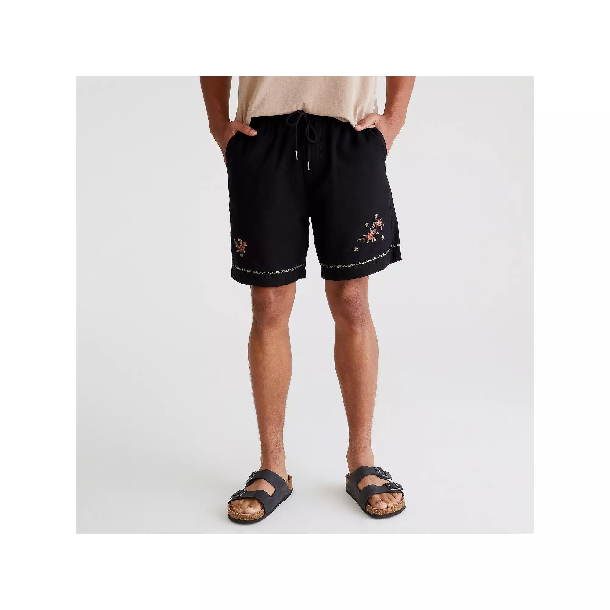 Men's Aeropostale Embroidered Linen Shorts, Size: Large, Dark Black Product Image