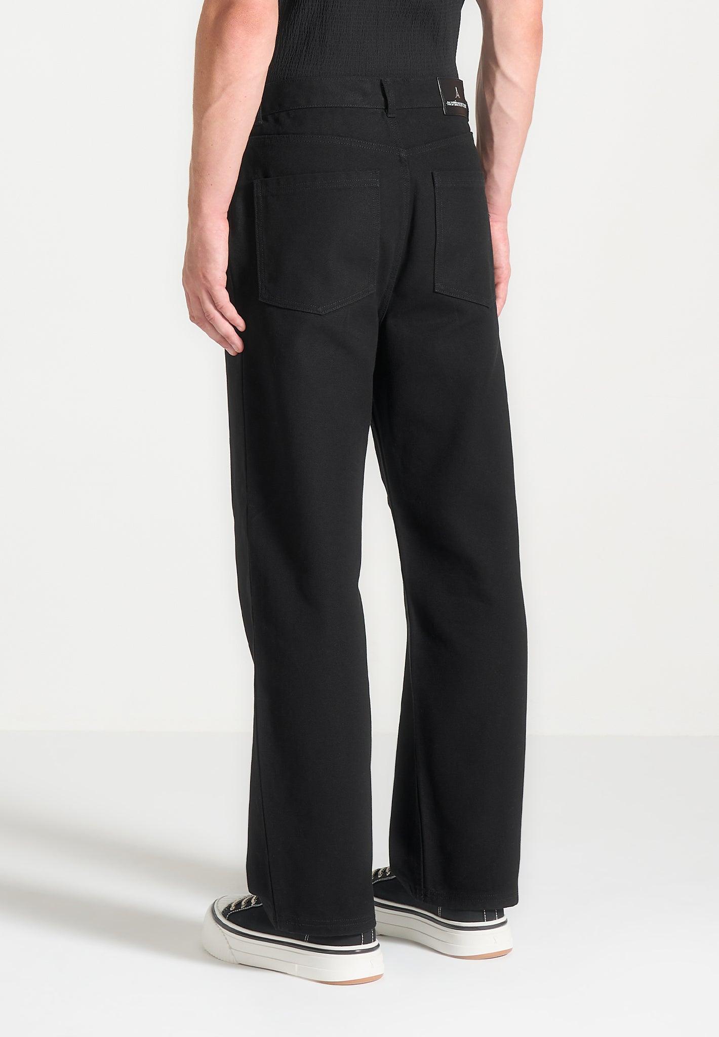 Arnault - Relaxed Fit Pleated Gabardine Jeans - Black Male Product Image