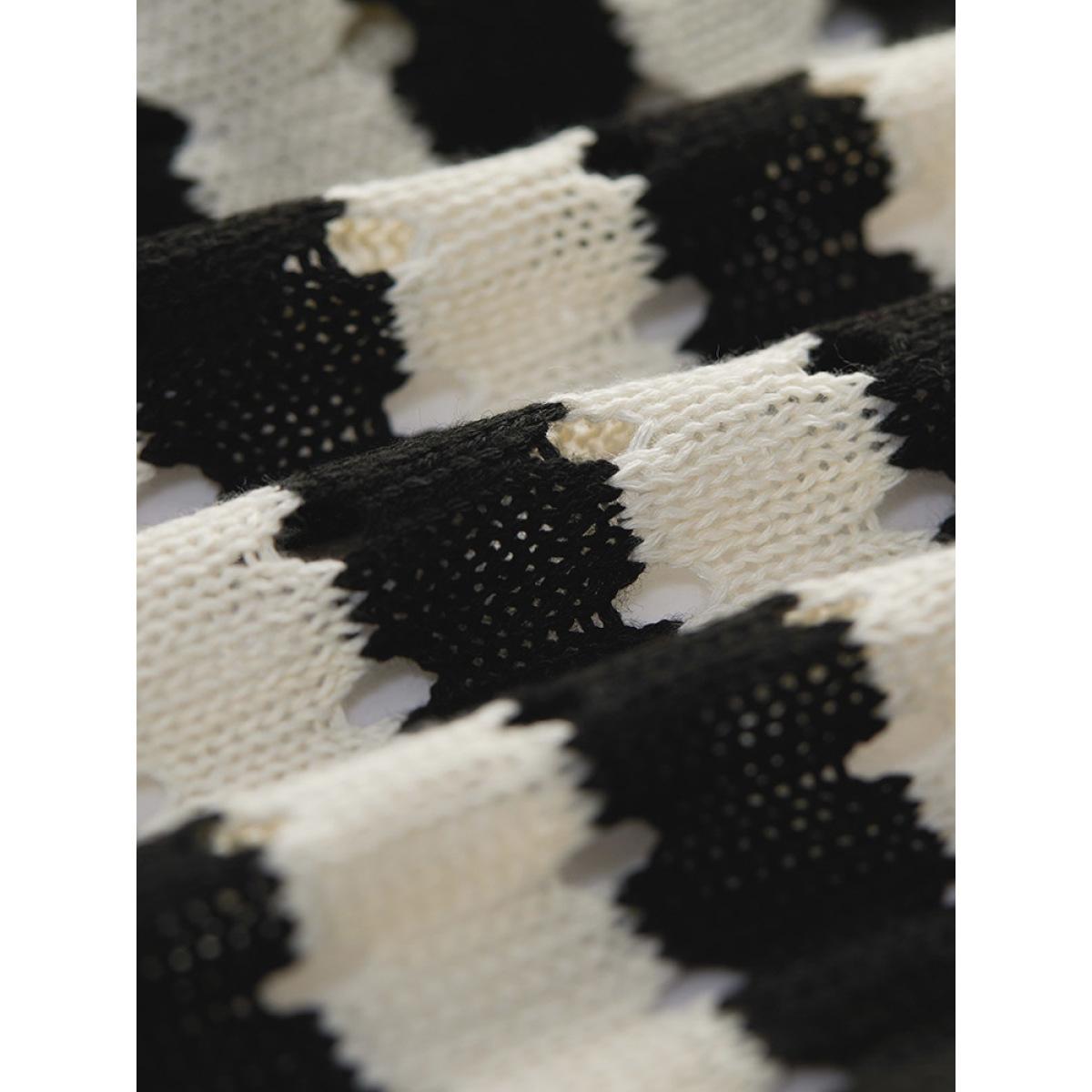 Plus Size Striped Ties Front Eyelet Lace Cardigan Black Women Casual Loose Long Sleeve Dailywear Cardigans BloomChic 26/4X Product Image