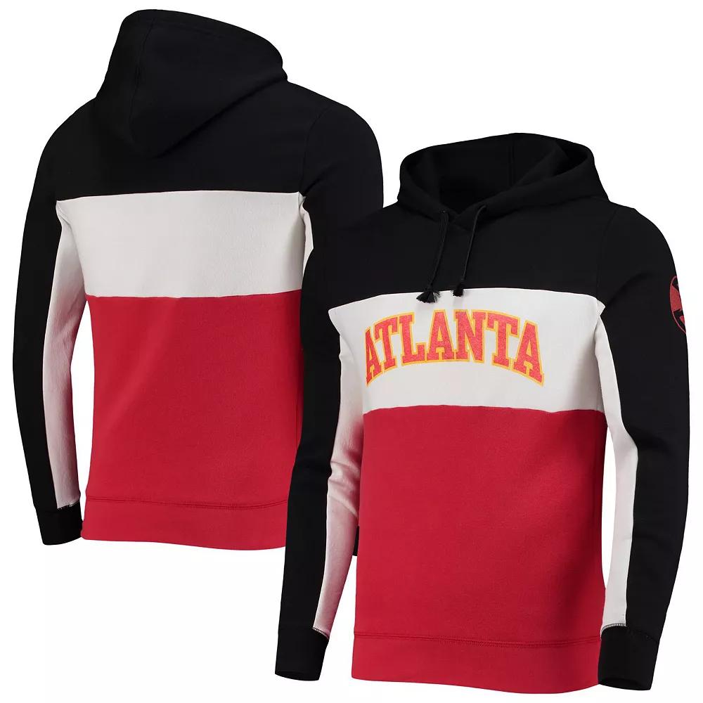 Men's Junk Food Black/White Atlanta Hawks Wordmark Colorblock Fleece Pullover Hoodie, Size: Medium Product Image