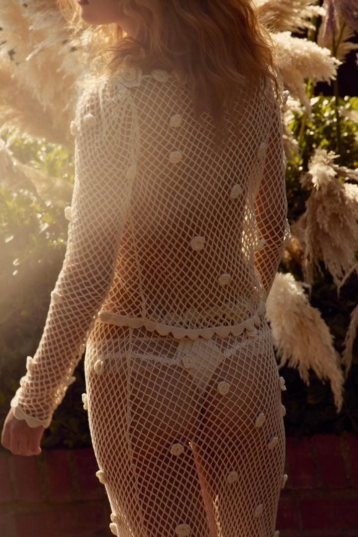 Betty Bouquet Knit Midi Skirt — Cream Product Image