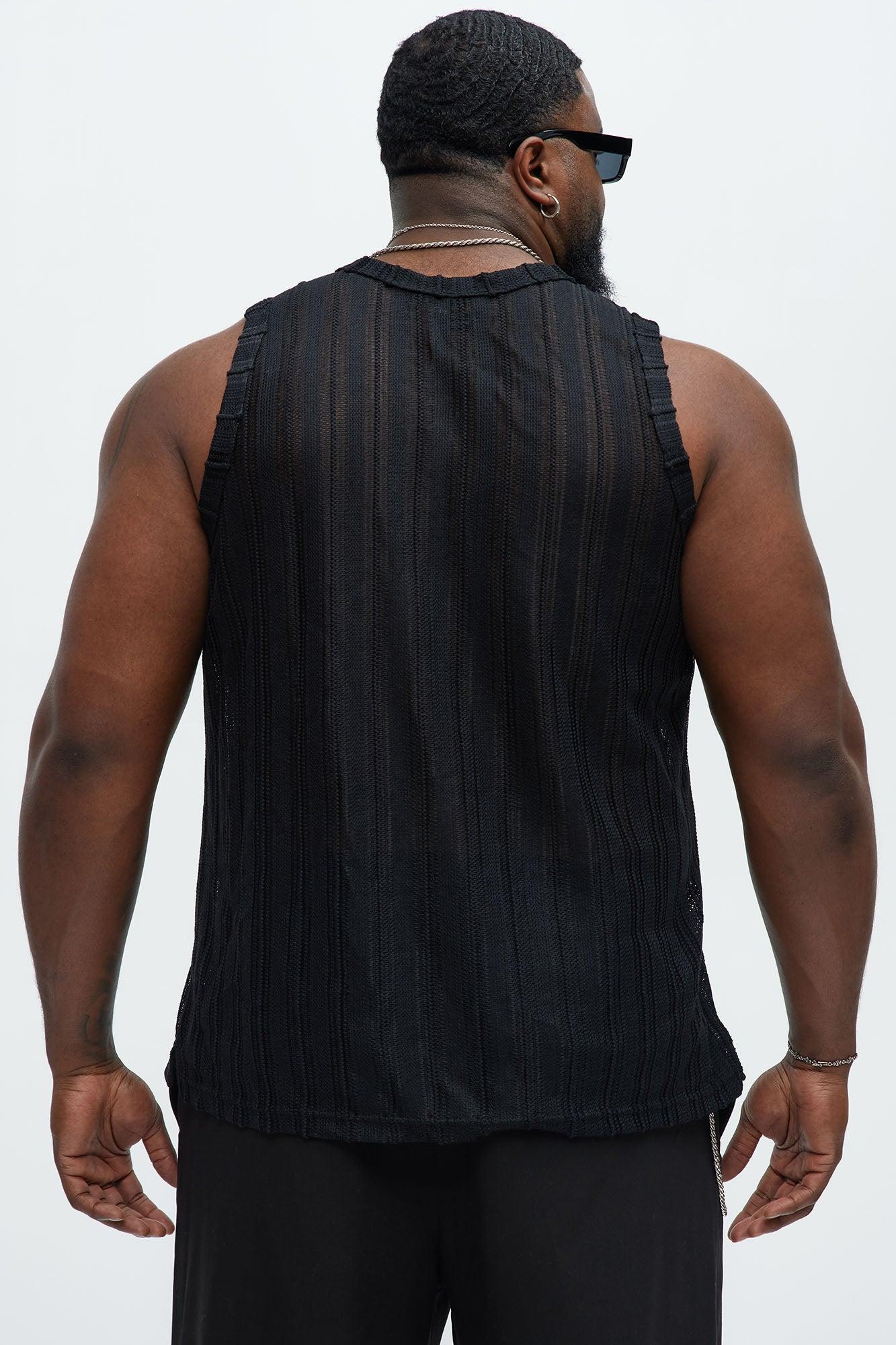 Striped Open Knit Tank - Black Product Image