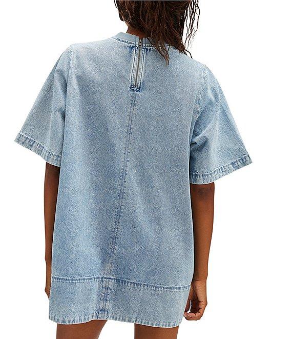 Free People Harlow Crew Neckline Short Sleeve Denim Mini Dress Product Image