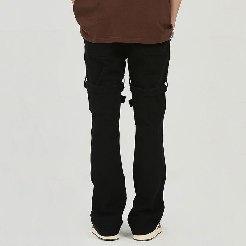 Unisex Men's American High Street Retro Strappy Micro-Flare Jeans Product Image