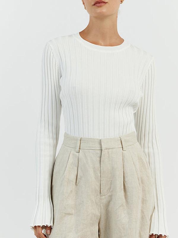 Solid Ribbed Crew Neck Long Sleeve Knit Product Image