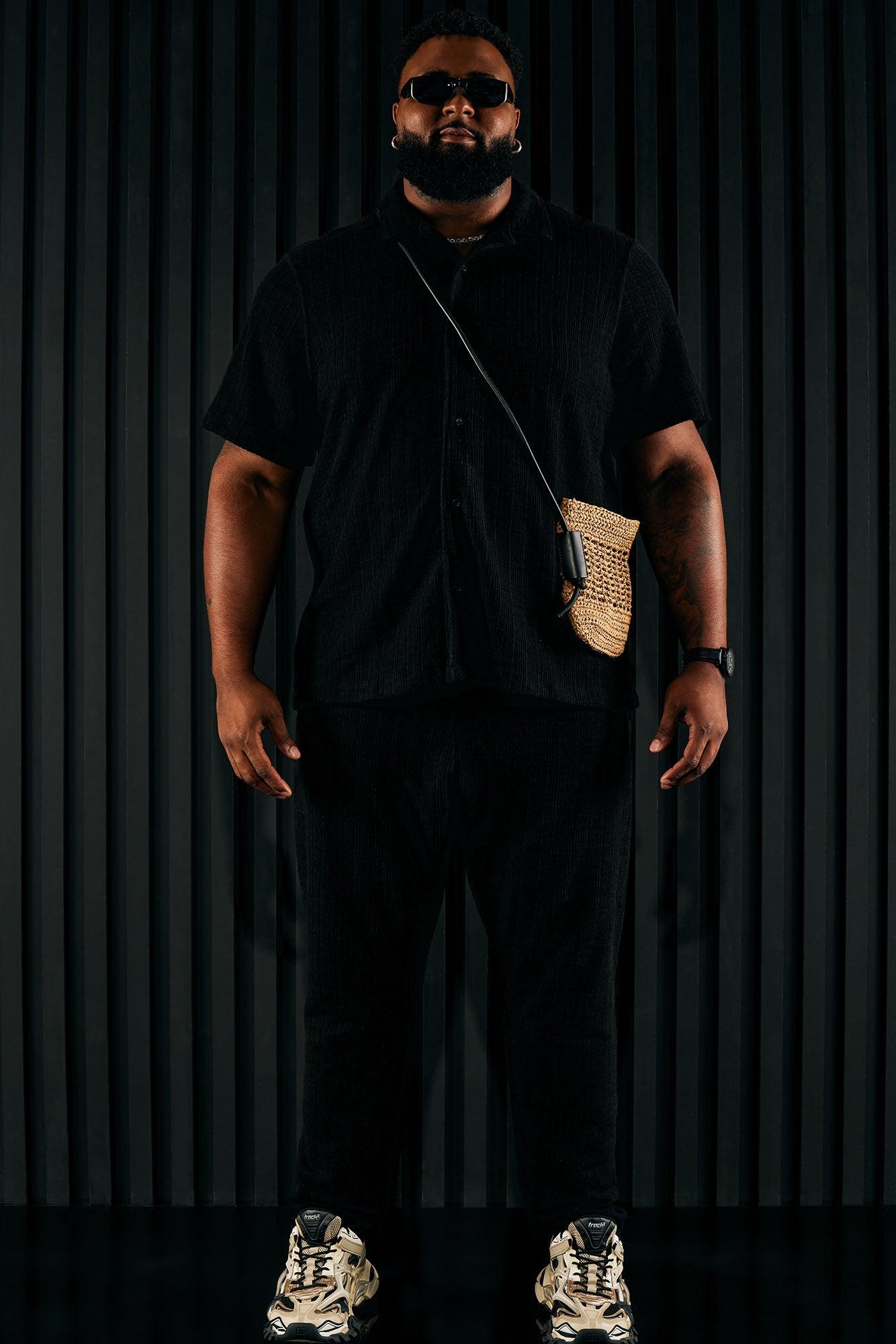 Dean Textured Short Sleeve Button Up Shirt - Black Product Image