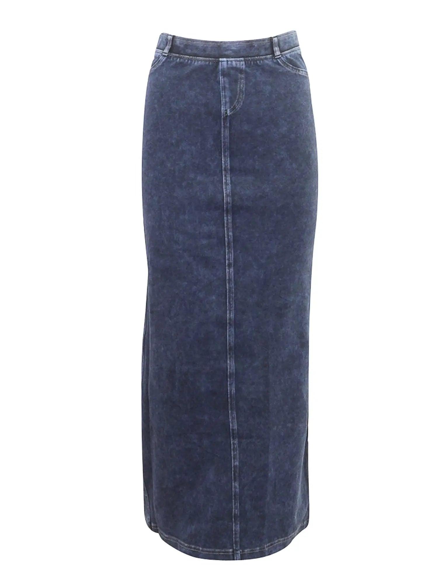 Hard Tail Long Denim Closed Slit Skirt (Style WJ-114) Product Image