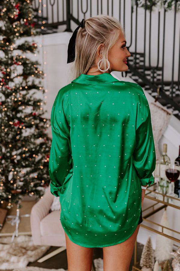 Milan Muse Rhinestone Satin Top In Kelly Green Product Image