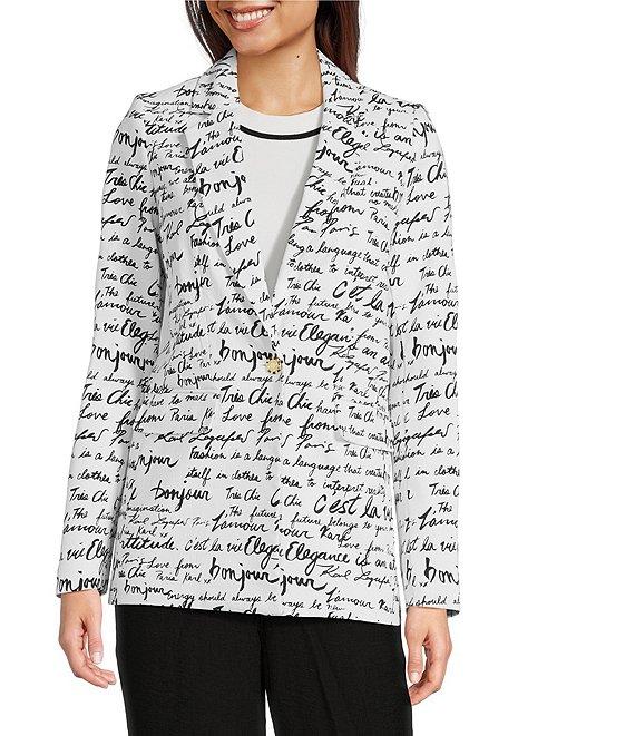 KARL LAGERFELD PARIS Woven Signature Script Print Notch Lapel Long Sleeve One-Button Jacket Product Image