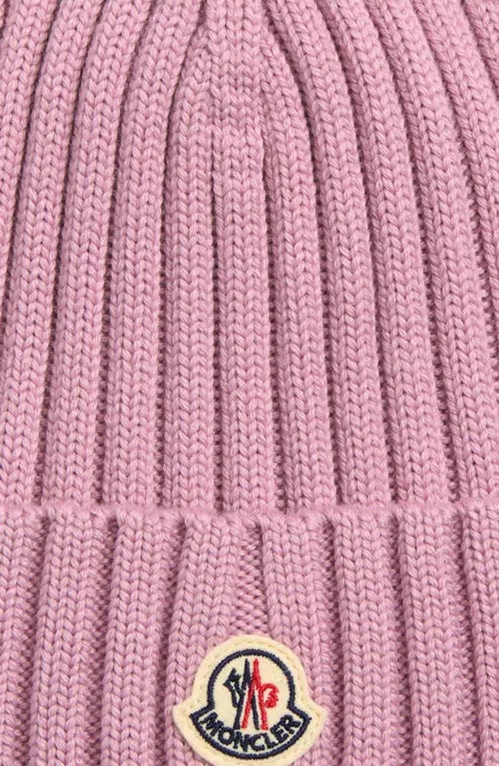 MONCLER Logo Patch Rib Wool Beanie In Purple Product Image