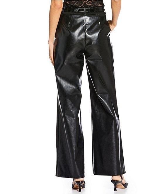 Gianni Bini x Sydney Silverman The Mickey Faux Patent Leather And Faux Suede Belted High Rise Straight Leg Pants Product Image