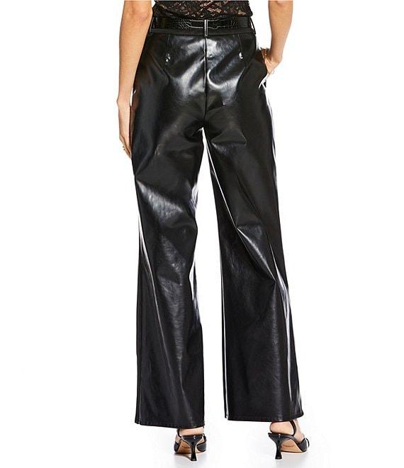 Gianni Bini x Sydney Silverman The Mickey Faux Patent Leather And Faux Suede Belted High Rise Straight Leg Pants Product Image