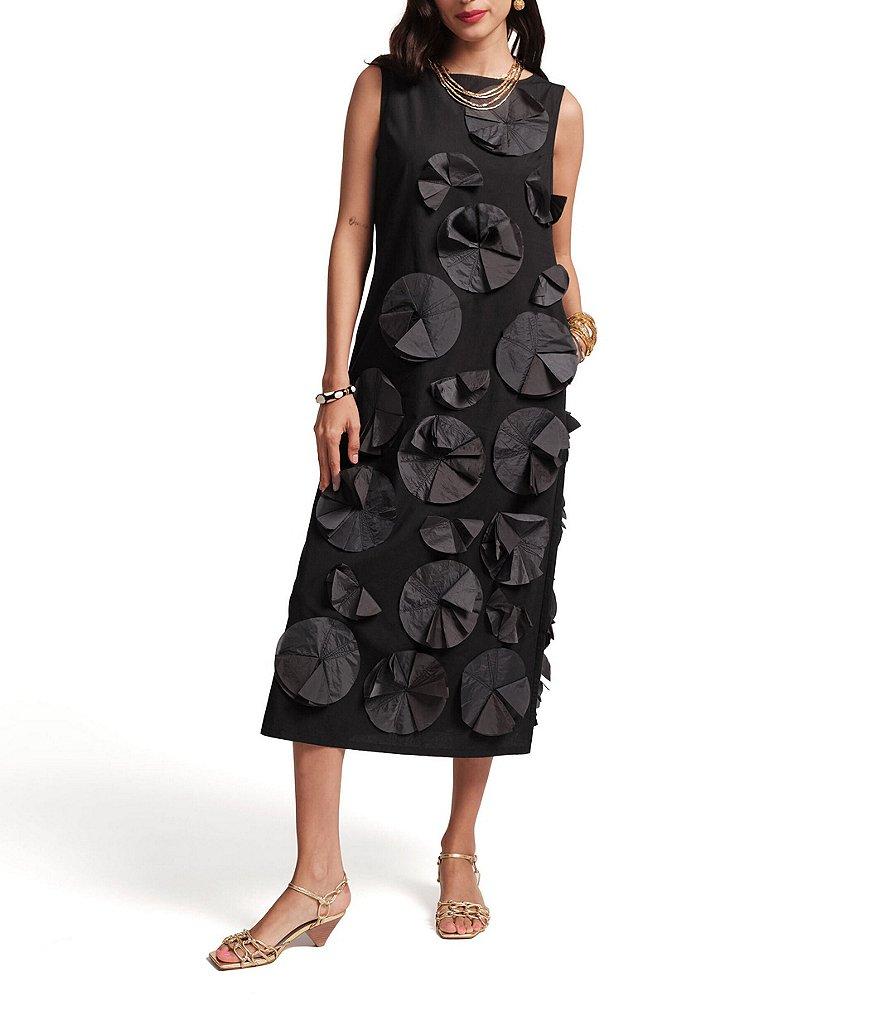 FRANCES VALENTINE Poplin Origami Flower Boatneck Sleeveless Midi Dress Product Image