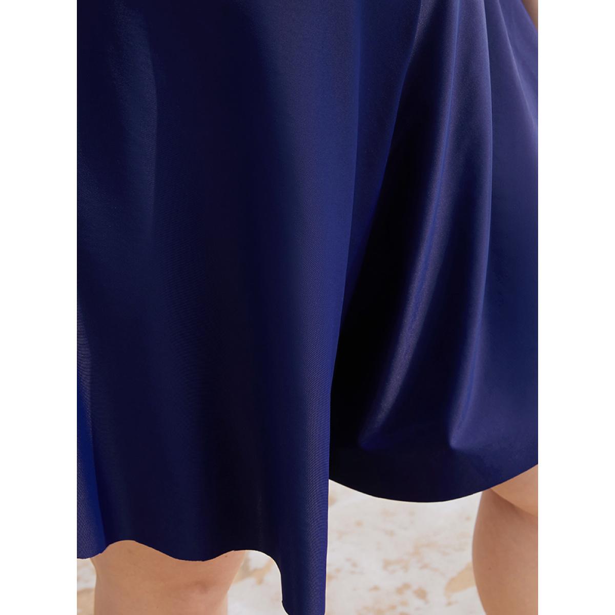 Plus Size Plain Loose High Waist Swim Shorts Women's Swimwear Indigo Vacation Plain High stretch High Rise Curve Swim Bottoms BloomChic 28/5X Product Image