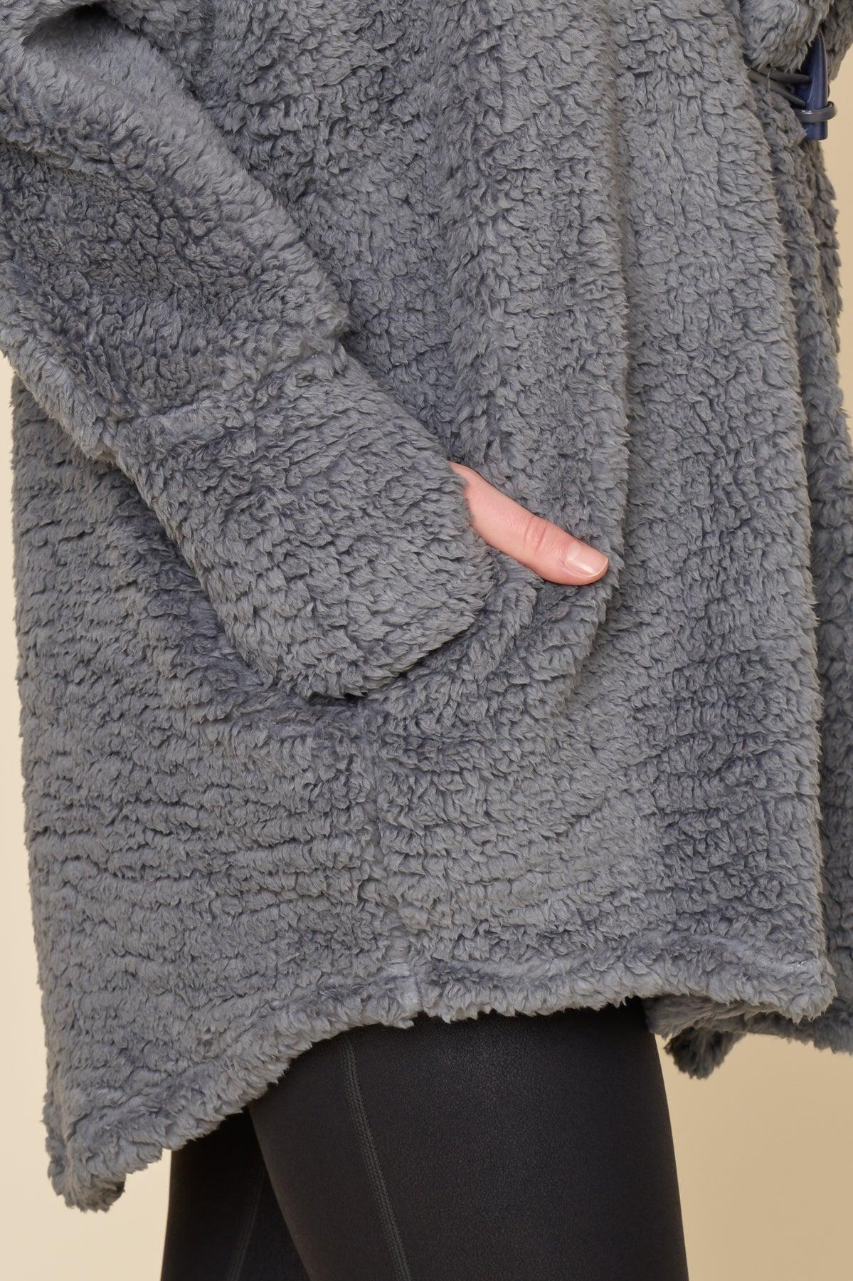 Faux Sherpa Cocoon Coat - Cool Grey Product Image