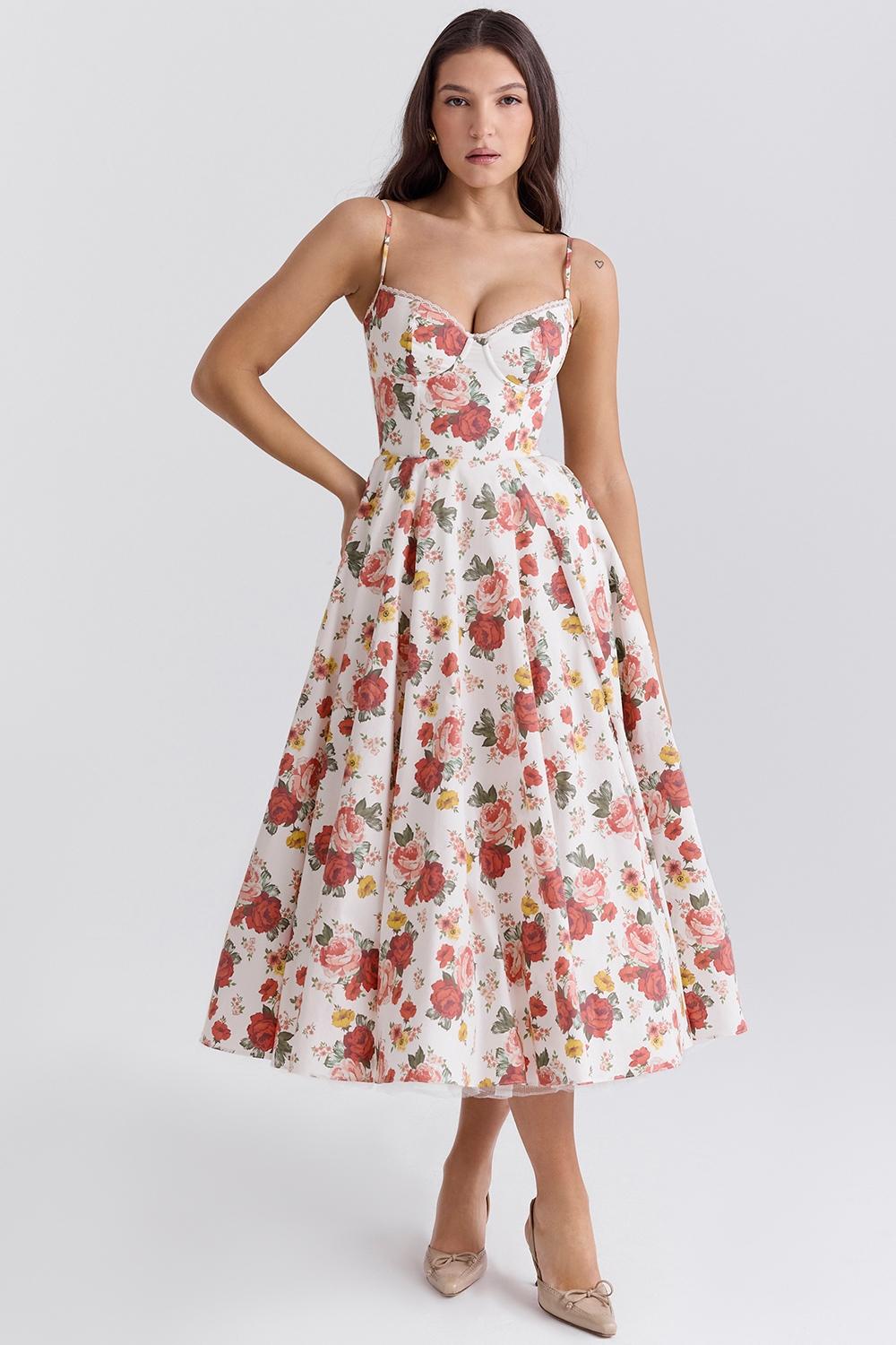Elizabeth  italian tomato strapless midi sundress Product Image