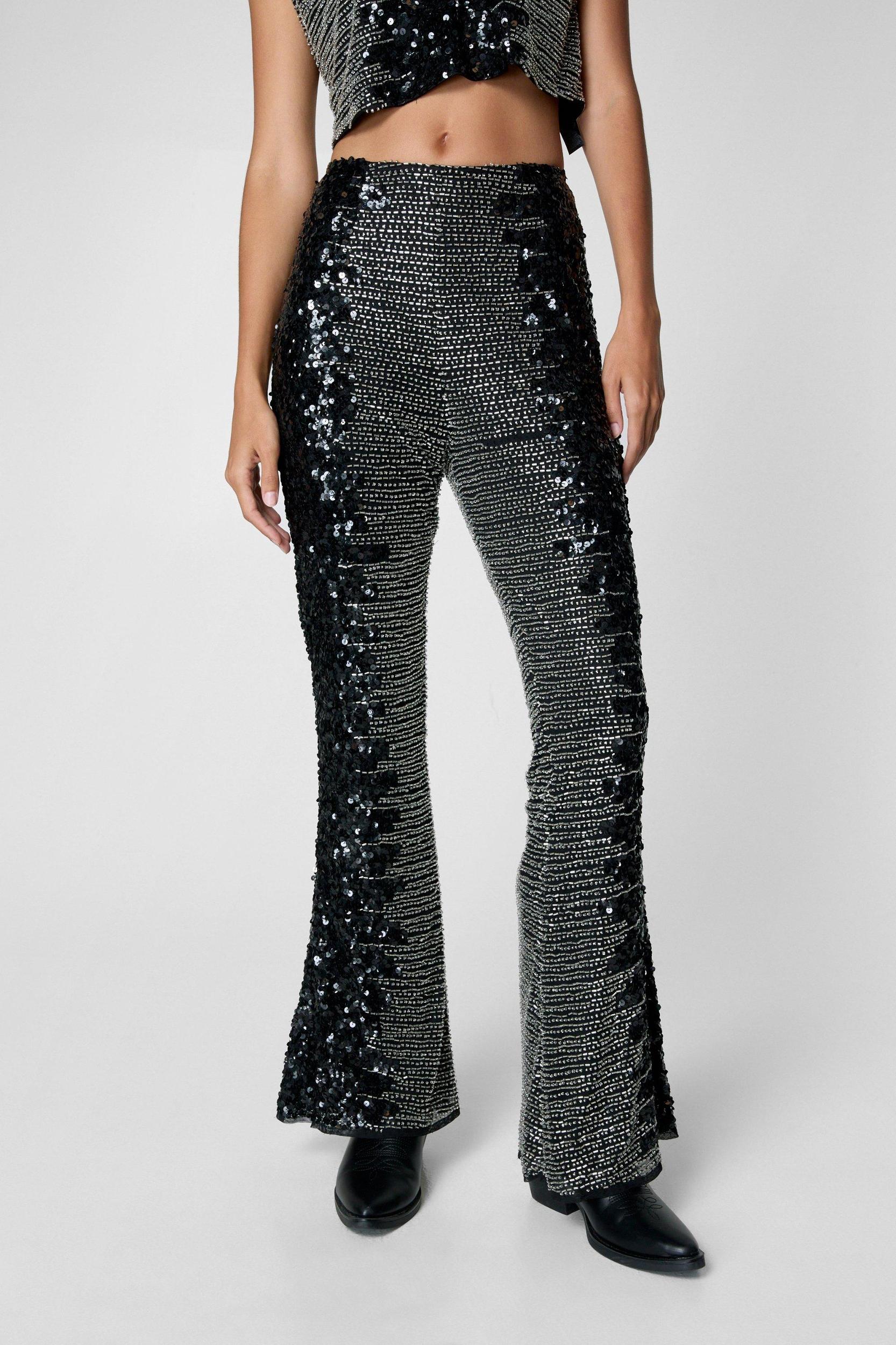 Embellished Ombre Sequin Flared Pants Product Image