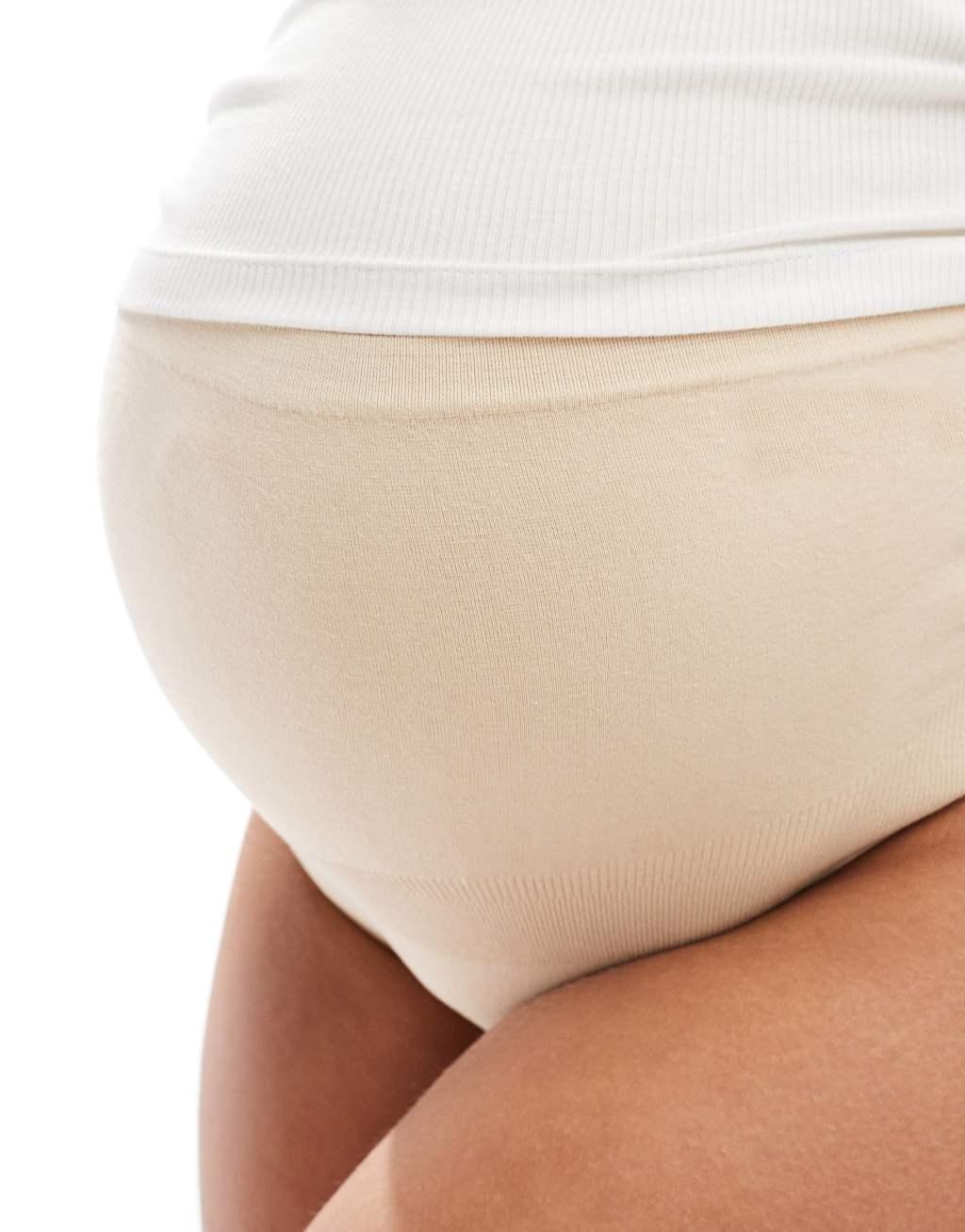 Mamalicious Maternity 2 pack over the bump thong in white and beige Product Image