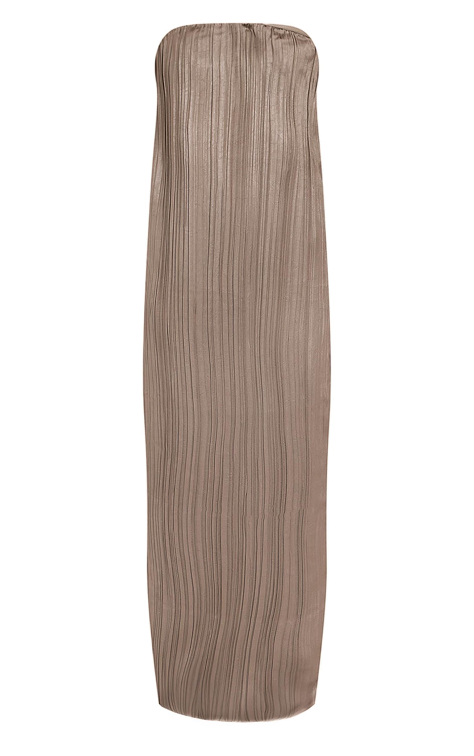 PLT Label Gold Plisse Satin Column Bandeau Maxi Dress Product Image