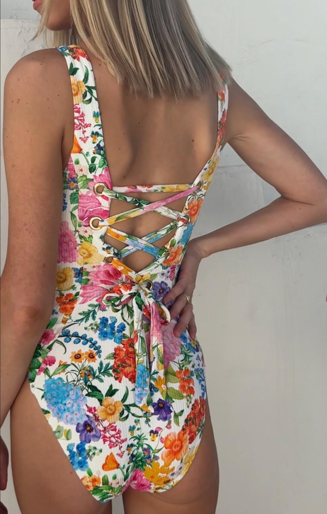 Miramar Beach One Piece ~ Ivory Botanical Rib Scrunch Product Image