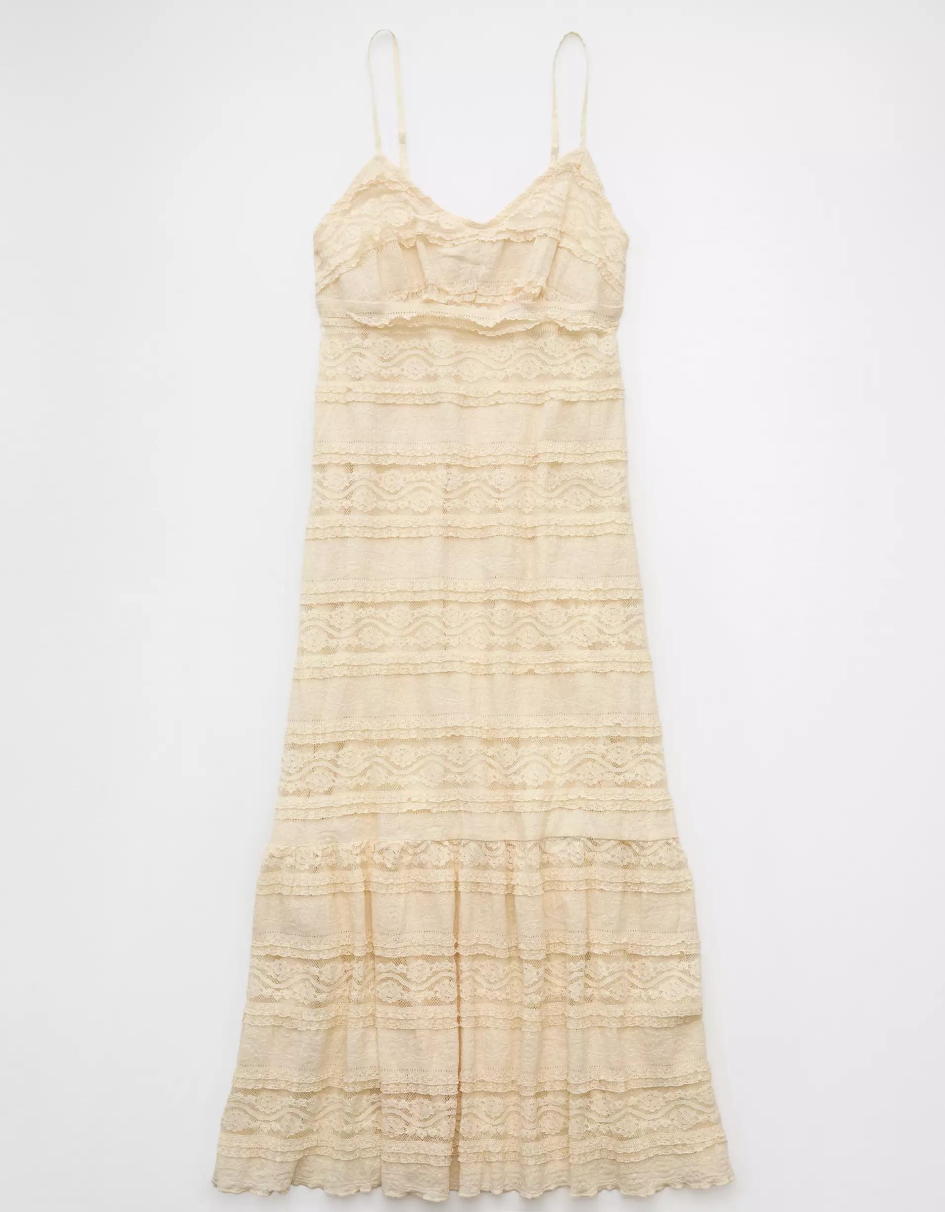 AE Lace V-Neck Tiered Midi Dress Product Image