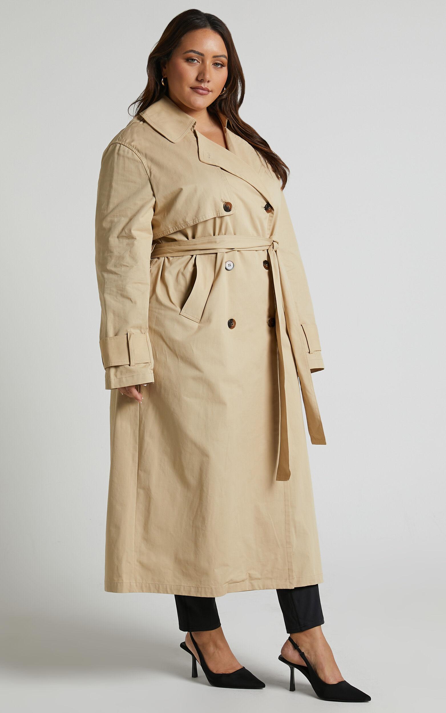 Avah Trench Coat - Double Breasted Tie Waist Coat in Camel Product Image