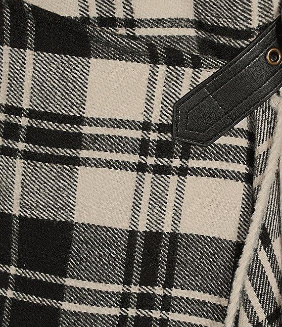 Antonio Melani Tula Plaid Print Crew Neck Sleeveless Belted Wrap Front Fringe Hem Midi Sheath Dress Product Image