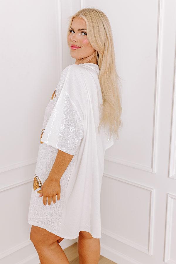Football Season Sequin Mini Dress in White Curves Product Image
