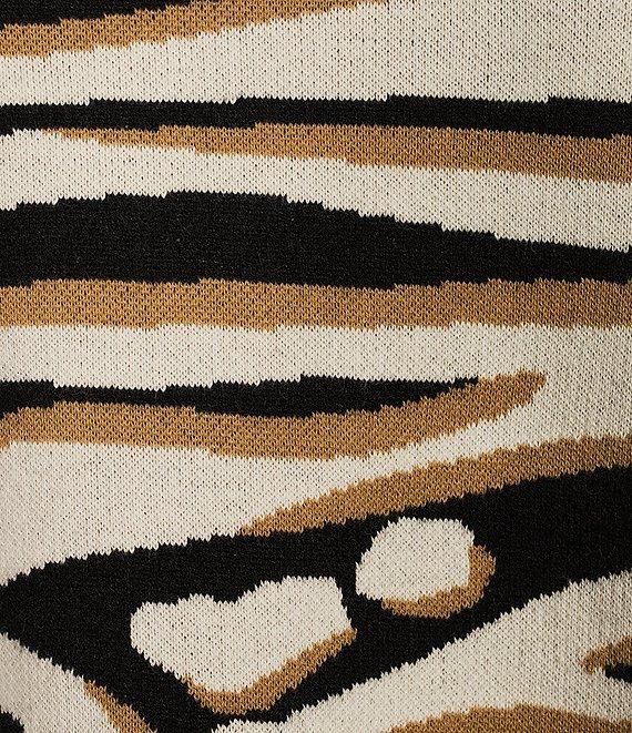 Ali Miles Zebra Print Round Neck 3/4 Sleeve Asymmetrical Sweater Product Image