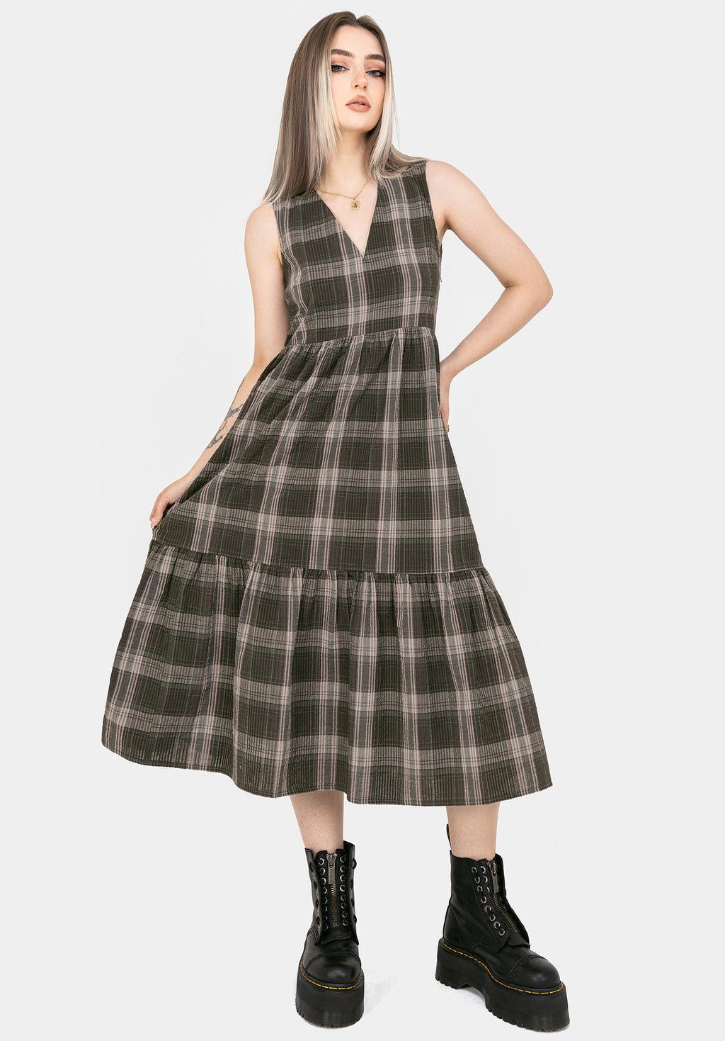 Clara Cotton Check Sleeveless Tiered Smock Midi Dress Product Image