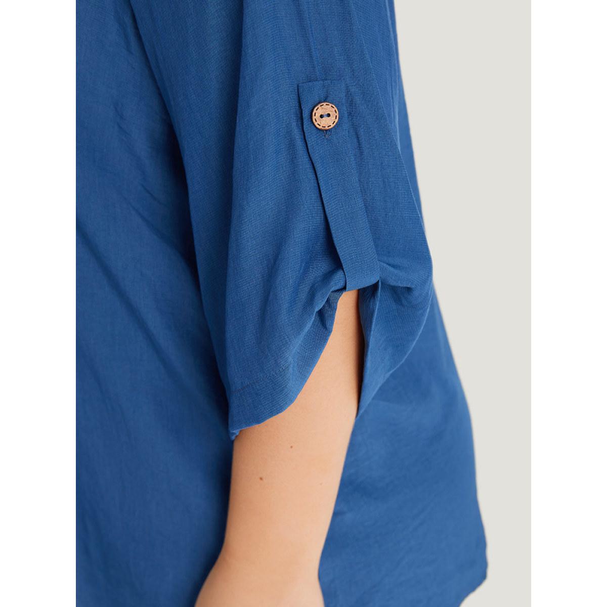 Plus Size Aegean Supersoft Essentials Solid Button Up Pocket Shirt Collar Blouse Women Office Elbow-length sleeve V-neck Dailywear Blouses BloomChic 18-20/2X Product Image