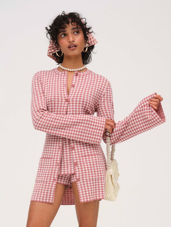 Gingham Knit Skort — Pink Product Image