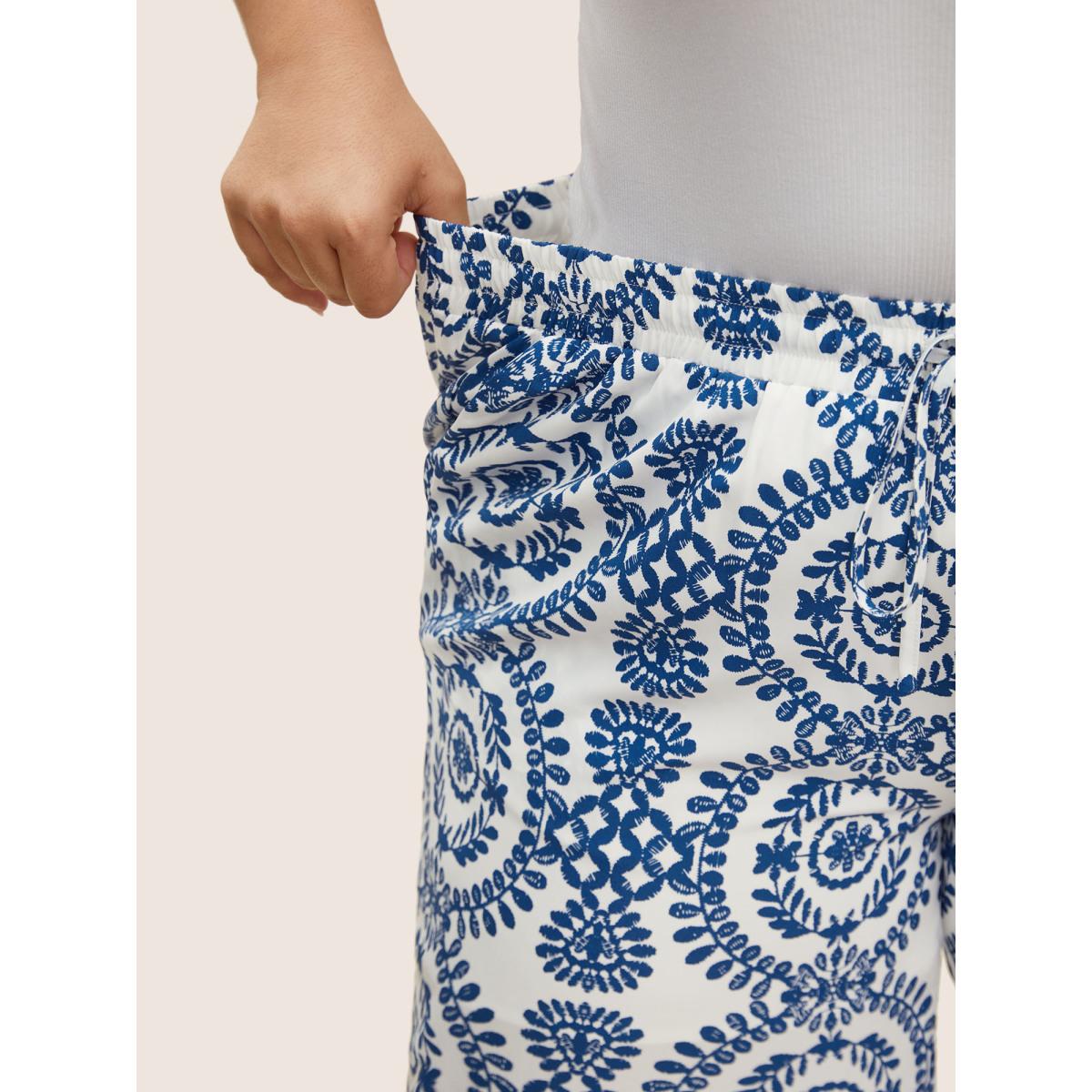 Plus Size Bandana Print Drawstring Wide Leg Pants Women Indigo Resort Wide Leg High Rise Vacation Pants BloomChic 18-20/2X Product Image