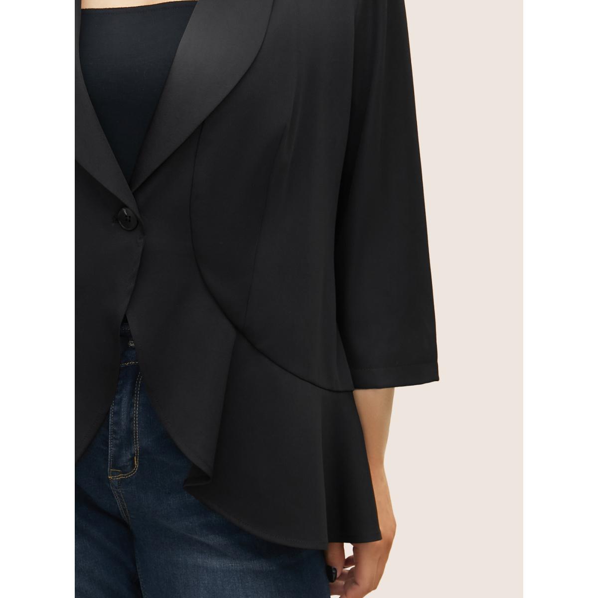 Plus Size Solid Patchwork Ruffles Blazer Black Women Work Plain Non Sleeve Elbow-length sleeve Suit Collar 28/5X At the Office Blazers BloomChic Product Image