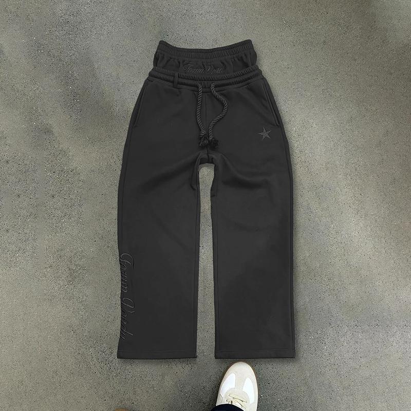 Hiphop Double Waistband Design With Star Embroidery Sweatpants Product Image