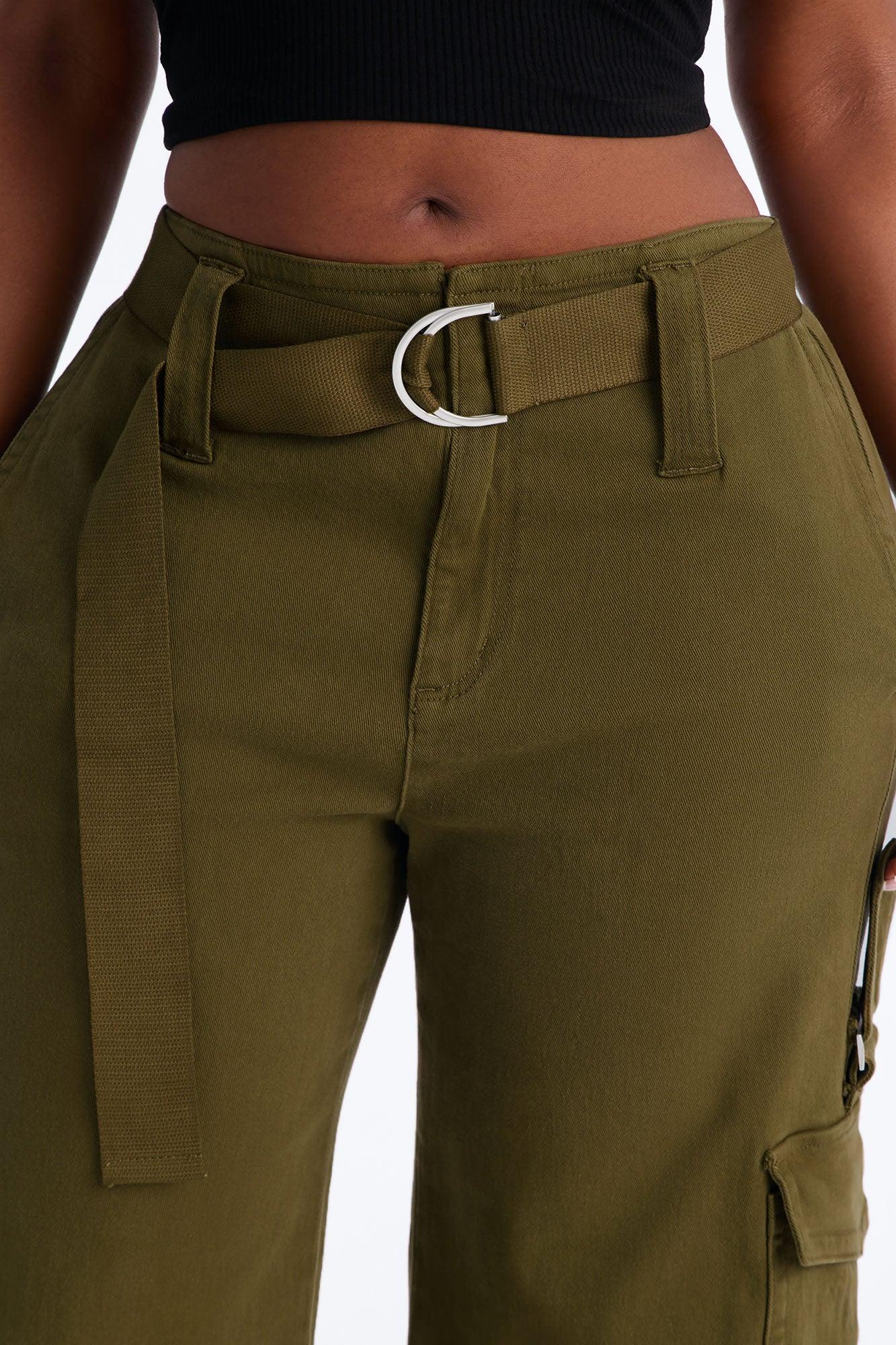 Natalia High Rise Cargo Belted Wide Leg Pant 33″ - Olive Female Product Image