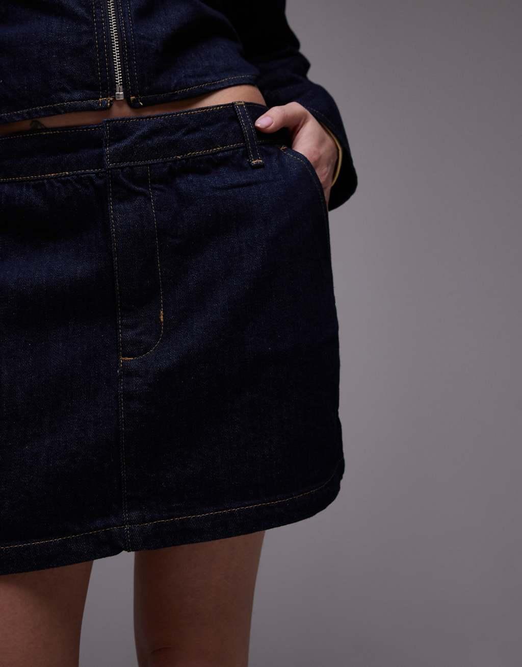 Topshop denim micro pelmet skirt in rinse indigo Product Image