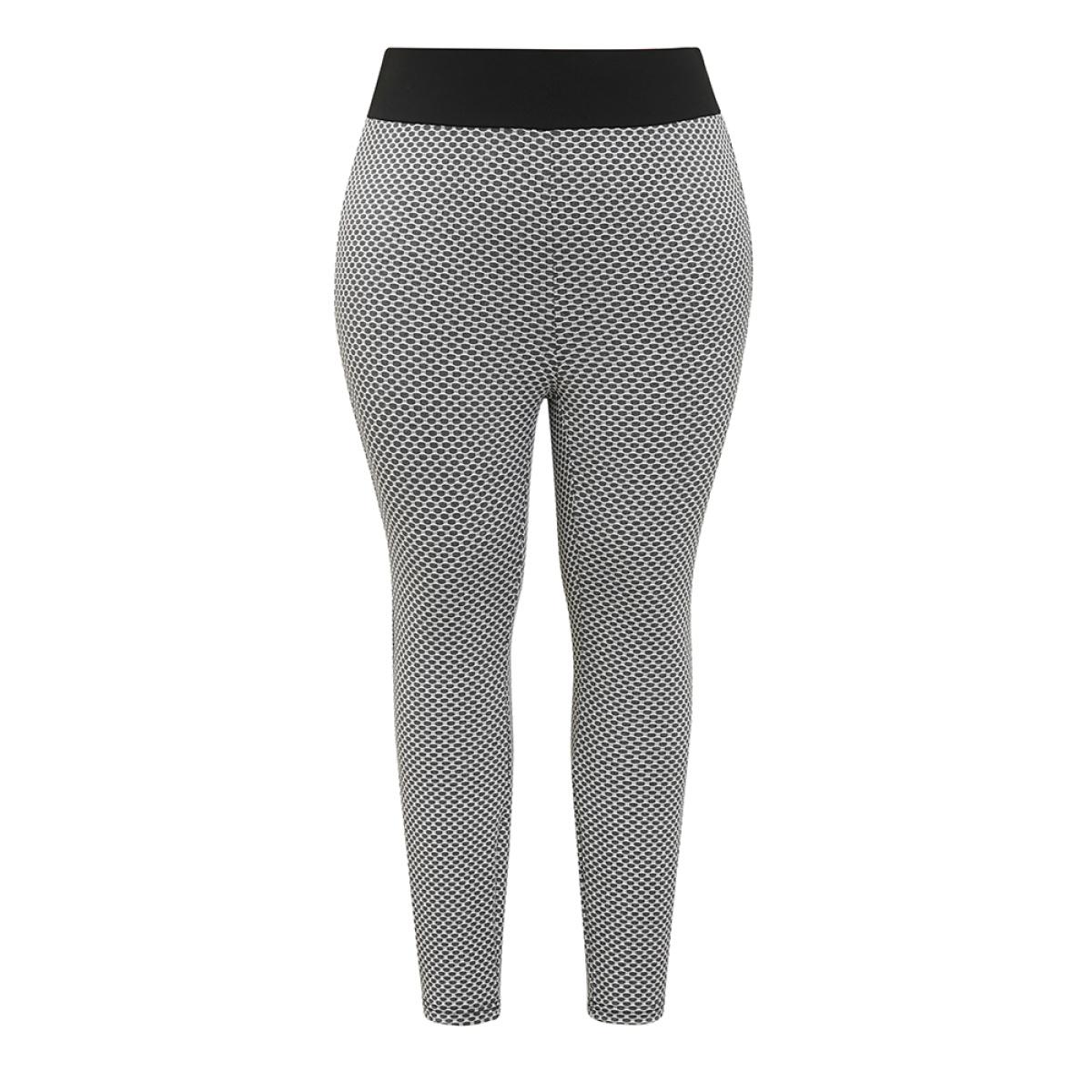 Plus Size Polka Dot Skinny Contrast Wideband Waist Leggings Women Gray Casual High stretch Skinny High Rise Dailywear Leggings BloomChic 12/L Product Image