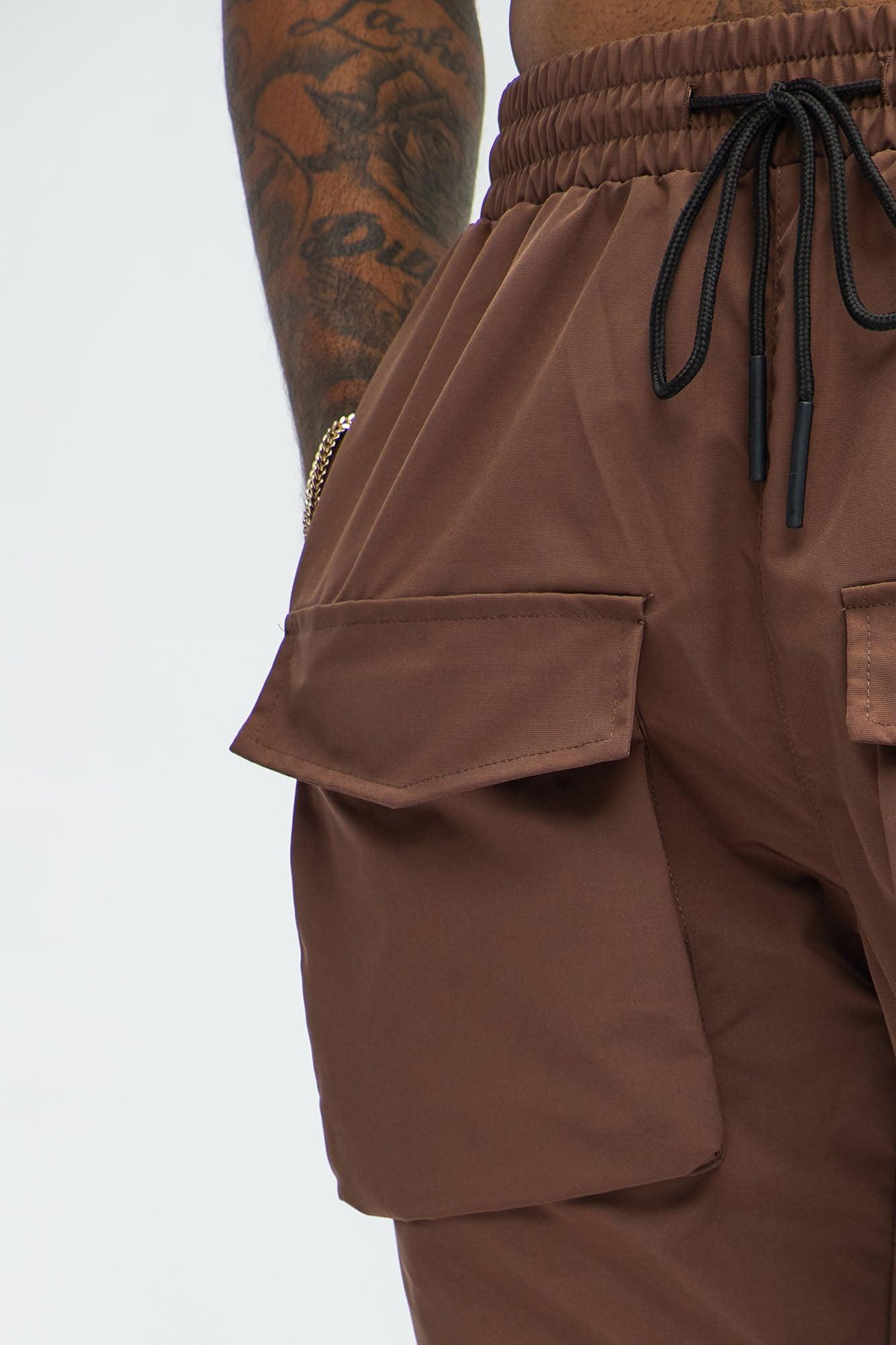 All Along Zipper Straight Nylon Cargo Pants - Dark Brown Product Image