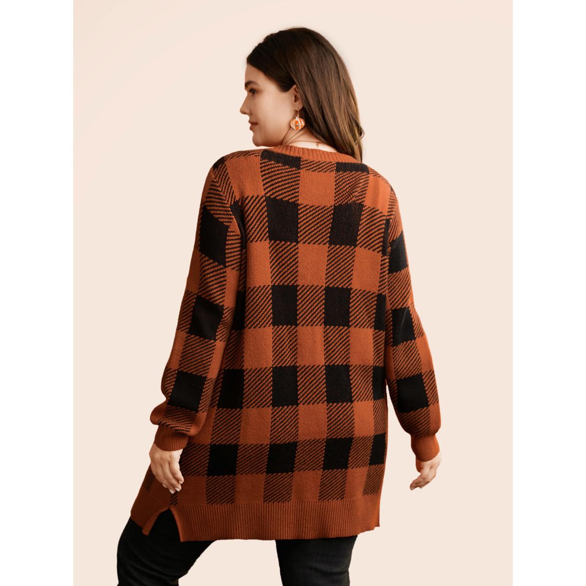 Plus Size Supersoft Essentials Plaid Open Cardigan Rust Women Leisure Loose Long Sleeve Casual Cardigans BloomChic 18-20/2X Product Image
