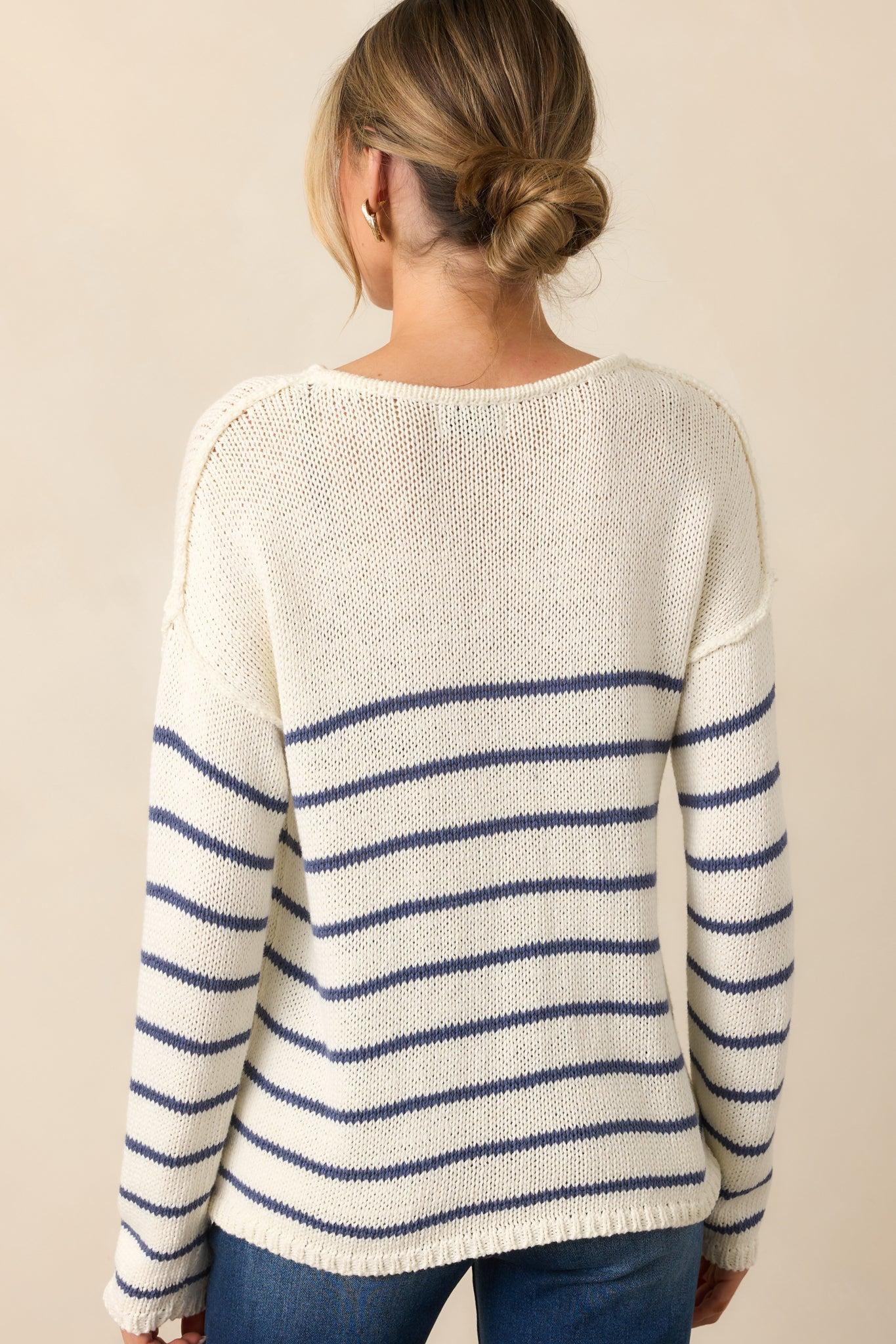 Sailboat At Sunset Ivory Lightweight Knit Stripe Sweater Product Image