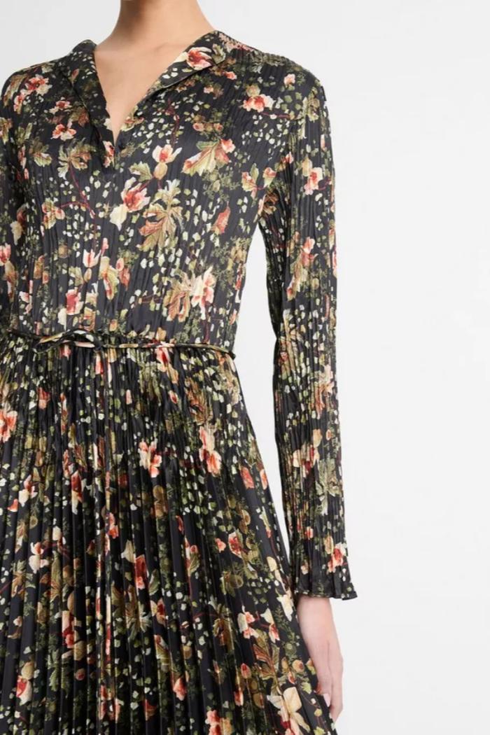 Orchid Vine Pleated Long-Sleeve Dress Product Image