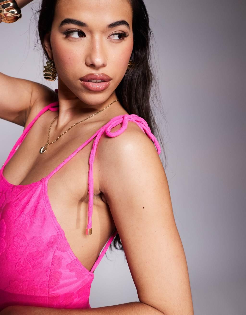 South Beach jacquard swimsuit in pink Product Image