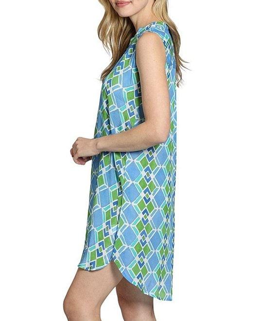 APNY Woven Printed V-Neck Sleeveless Button Front Dress Product Image