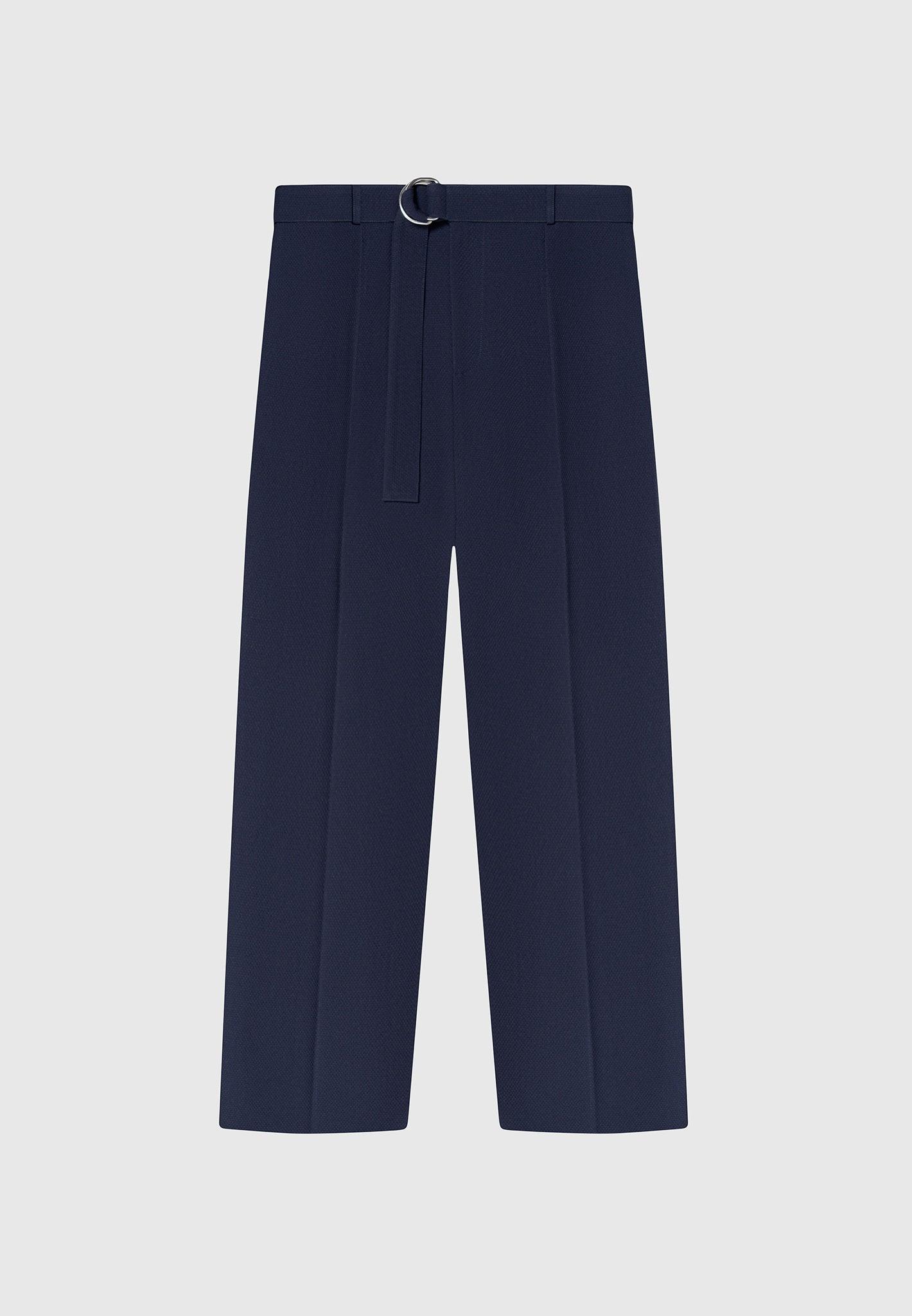 Louis - Relaxed Fit Textured Belted Tailored Trousers - Navy Male Product Image